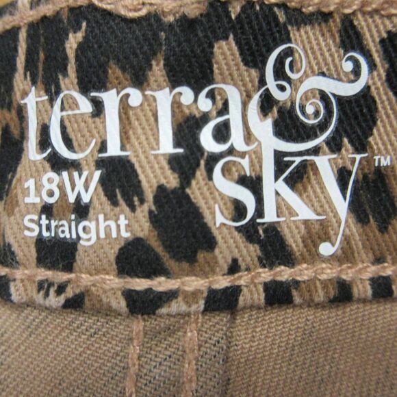 TERRA‎ & SKY High Rise Straight Leg Jeans 18W Leo Face Leopard Animal Denim NWT - Picture 6 of 12